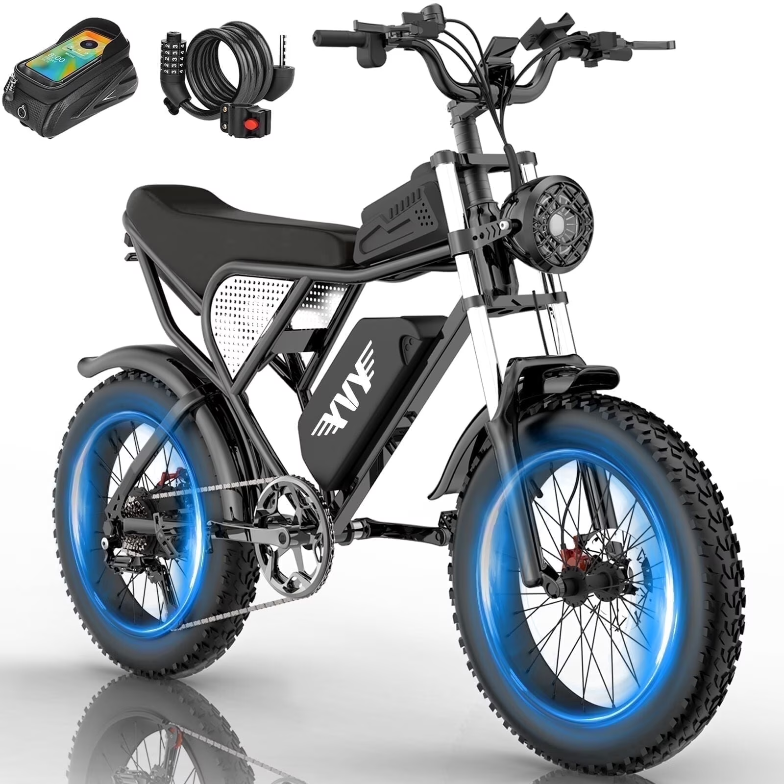Peak 1500W Electric Bike for Adults,Max 80Miles,48V 20AH Electric Bicycle, 20'' Fat Tire 7 Speed E-Mountain Bike