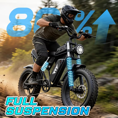 750W 28Mph 48V 25Ah 90Mi Electric Bike, 20" Fat Tire Full Suspension, Adults E-Bike with Disc Brakes TUV Rheinland Certified