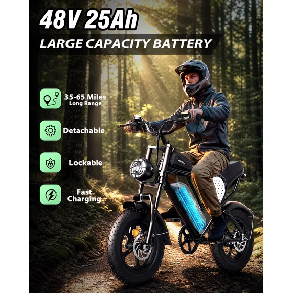 Electric Bike for Adults,750W,Max28Mph & 80 Miles Electric Bicycle,48V 25Ah Disc Brakes 16"Fat Tire E-Bike TUV Rheinland Certified