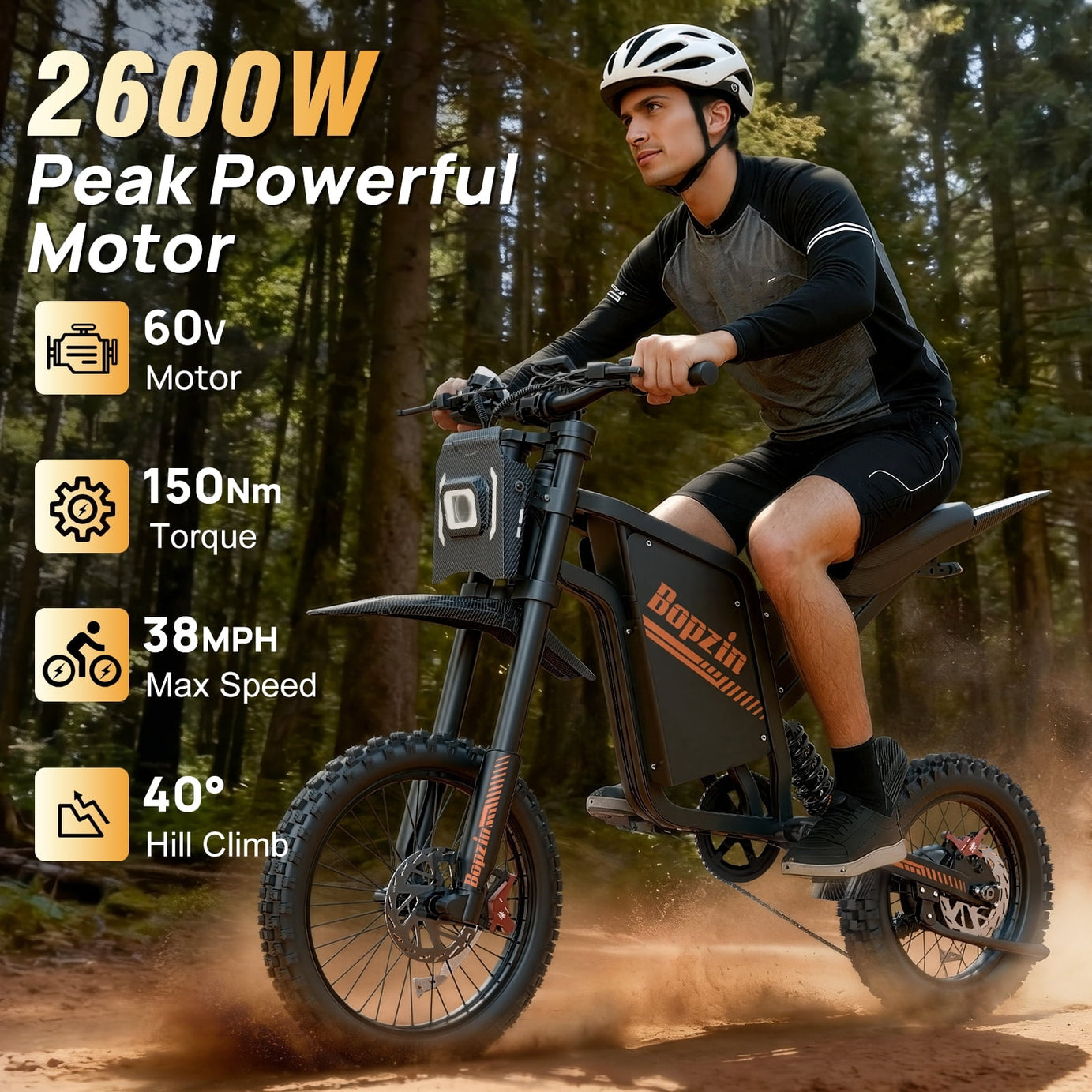 Peak 2600W 38Mph Electric Dirt Bike, 60V/23Ah,37-100 Miles Electric Motorcycle for Adults,14"/12" Tires,Anti-Theft,cTUVus Certified