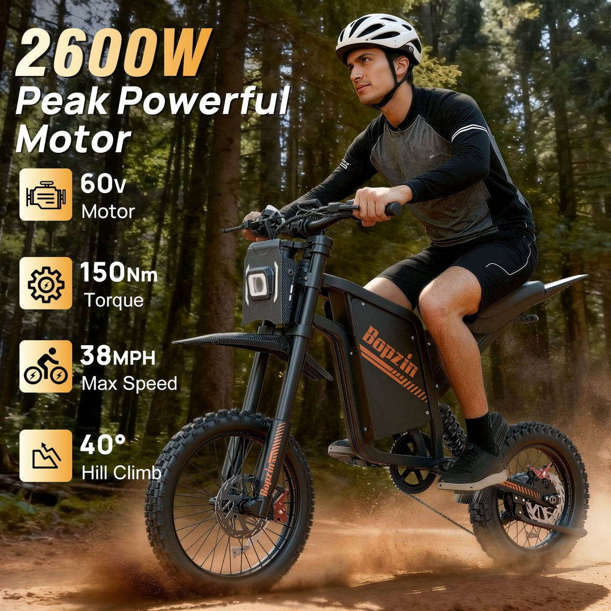 Peak 2600W 38Mph Electric Dirt Bike, 60V/23Ah,37-100 Miles Electric Motorcycle for Adults,14"/12" Tires,Anti-Theft,cTUVus Certified