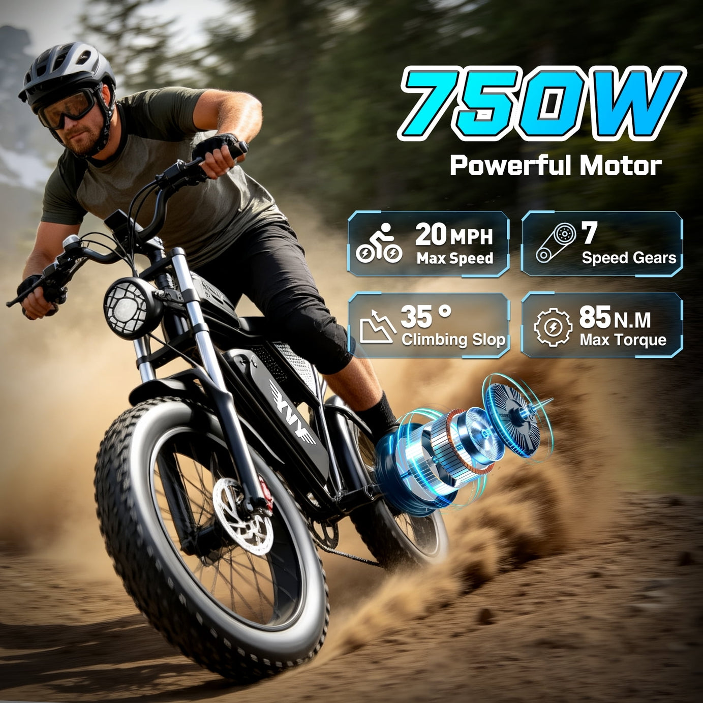 750W 20Mph 48V 20Ah 80Mi E-Bike, 20" Fat Tire Full Suspension, Electric Bike for Adults with Disc Brakes,cTUVus Certified,Class 2