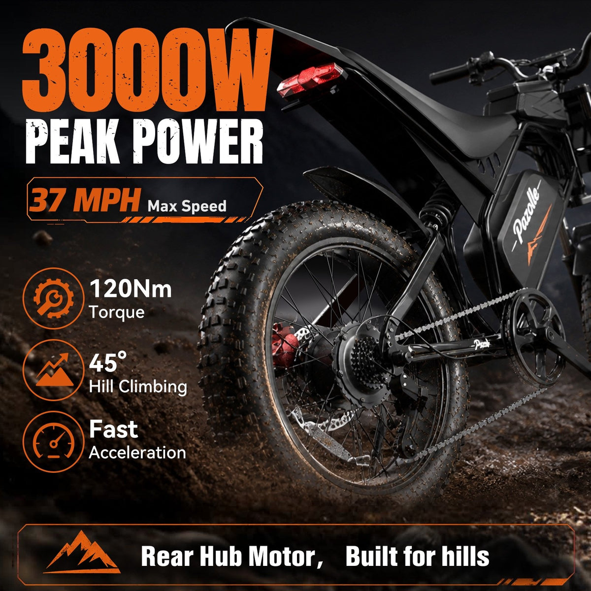 3000W Peak Electric Dirt Bike with NFC,Max 80Mi & 37MPH,52V 25Ah Battery, 20" Fat Tire E Dirt Bike for Adults,Disc Brakes,cTUVus Certified