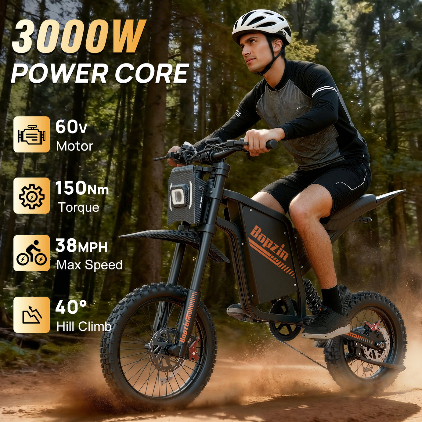 Bopzin Q8 60V 3000W 14"/12" Knobby Tires Fat Tire Ebike