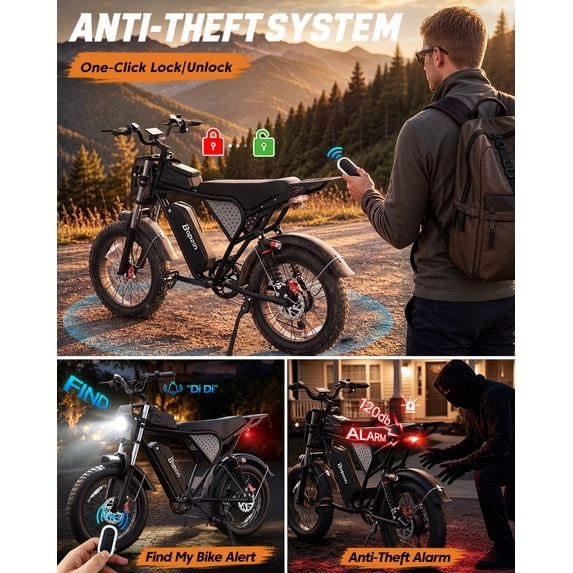 750W 20Mph E-Bike for Adults,48V/25Ah 20" Fat Tire Electric Bicycle,App Mountain Bike Disc Brakes,cTUVus Certified,Class 2