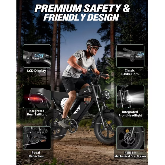 Electric Bike for Adults,750W,Max28Mph & 80 Miles Electric Bicycle,48V 25Ah Disc Brakes 16"Fat Tire E-Bike TUV Rheinland Certified