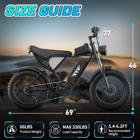 750W 28Mph 48V 25Ah 90Mi Electric Bike, 20" Fat Tire Full Suspension, Adults E-Bike with Disc Brakes TUV Rheinland Certified