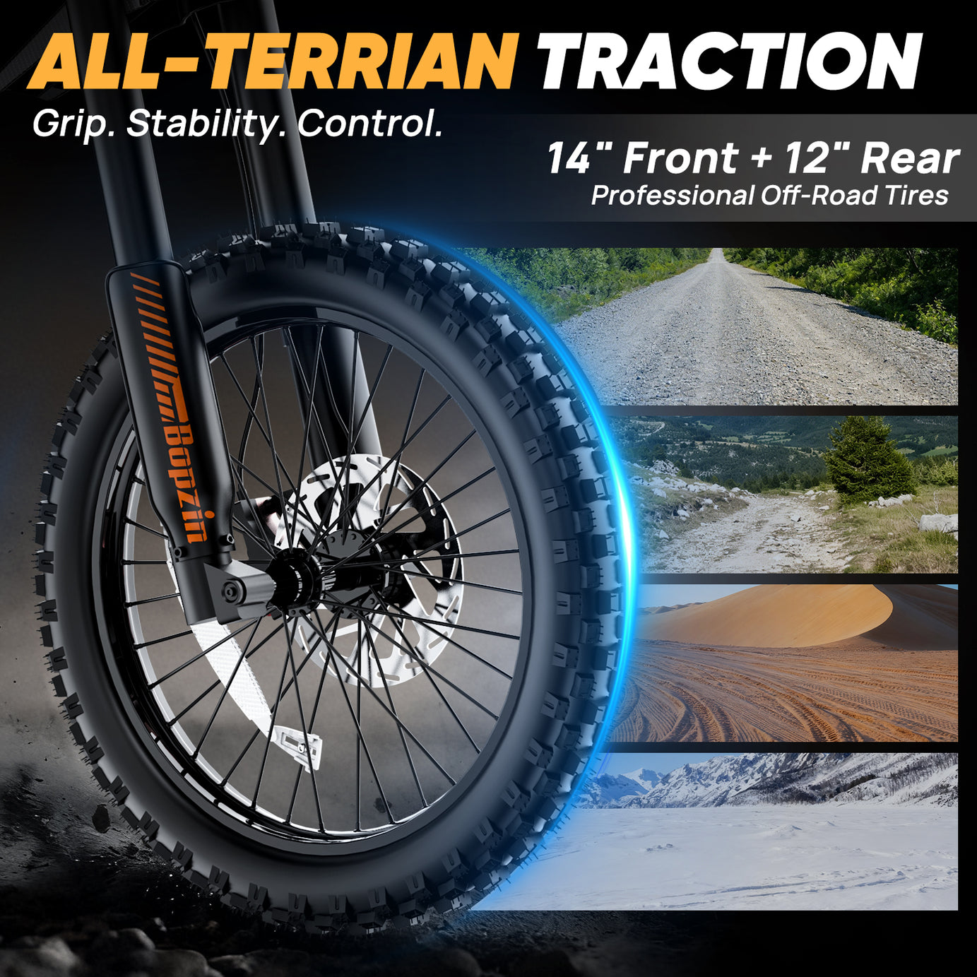 Bopzin Q8 60V 3000W 14"/12" Knobby Tires Fat Tire Ebike