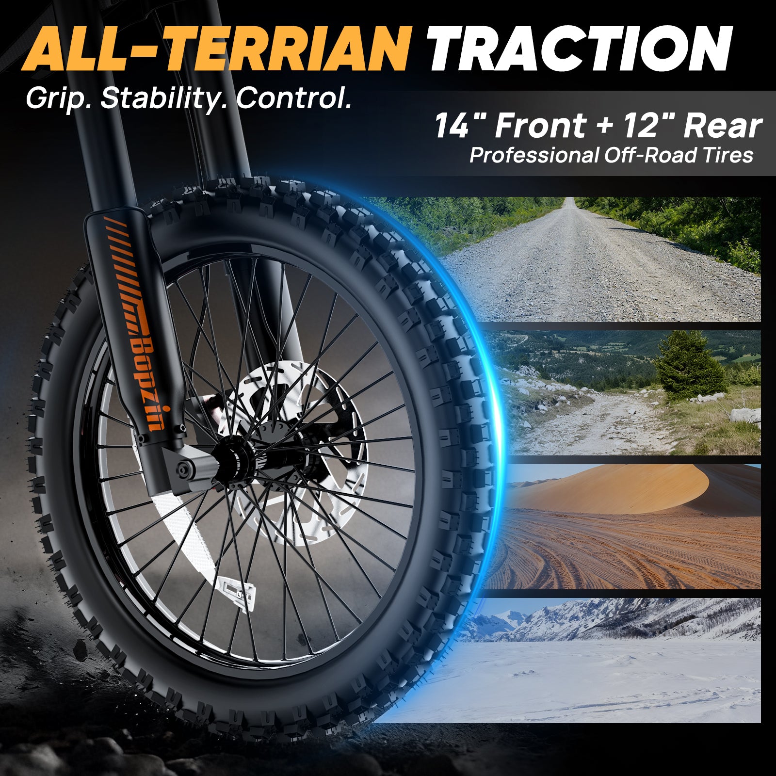 Bopzin Q8 60V 3000W 14"/12" Knobby Tires Fat Tire Ebike