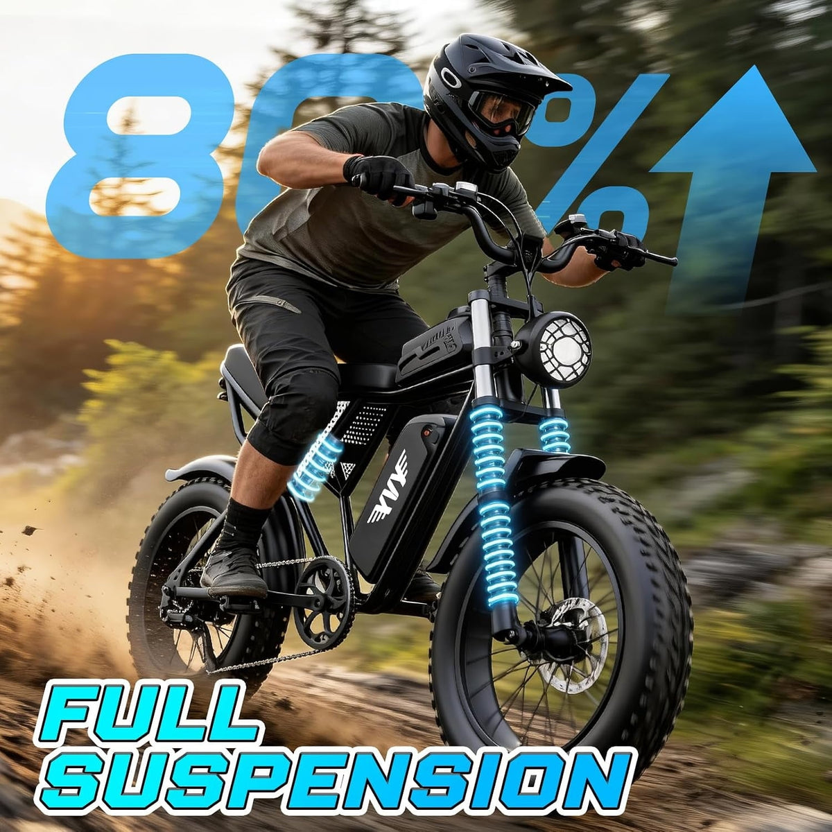 750W 20Mph 48V 20Ah 80Mi E-Bike, 20" Fat Tire Full Suspension, Electric Bike for Adults with Disc Brakes,cTUVus Certified,Class 2