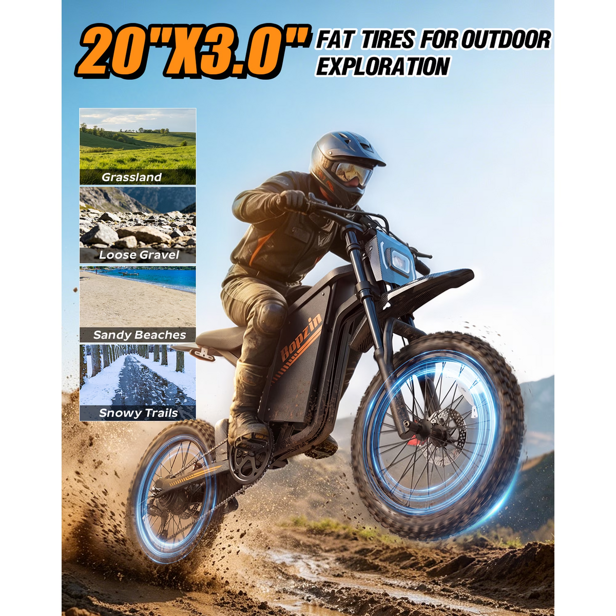 Peak 3000W 37Mph Electric Dirt Bike for Adults,52V 25Ah 37-100Mi 20" Off Road Tire Dirt Bike Snow, Mountain,Beach,cTUVus Certified