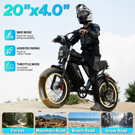 750W 28Mph Electric Bike for Adults,48V 25Ah Max 90 Miles App Electric Bicycle,20’’ Fat Tire,Disc Brakes Mountain Bike,TUV Rheinland Certified,Class 3