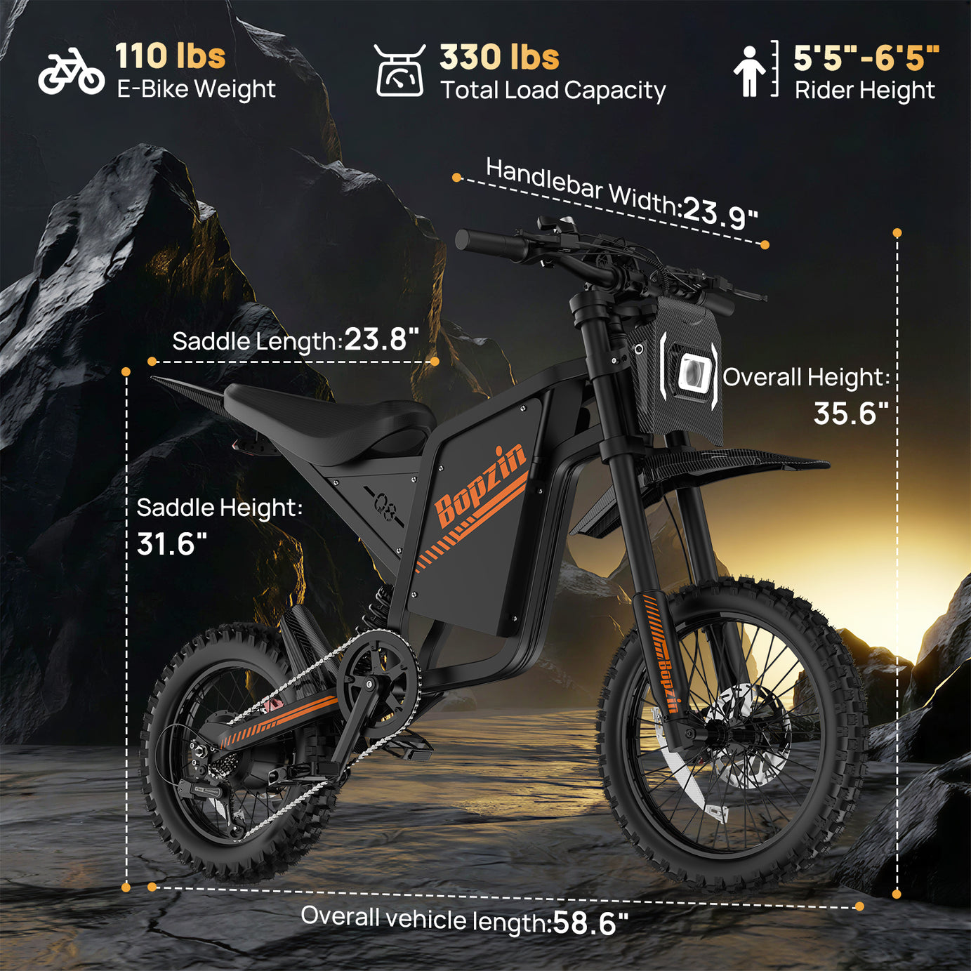 Bopzin Q8 60V 3000W 14"/12" Knobby Tires Fat Tire Ebike