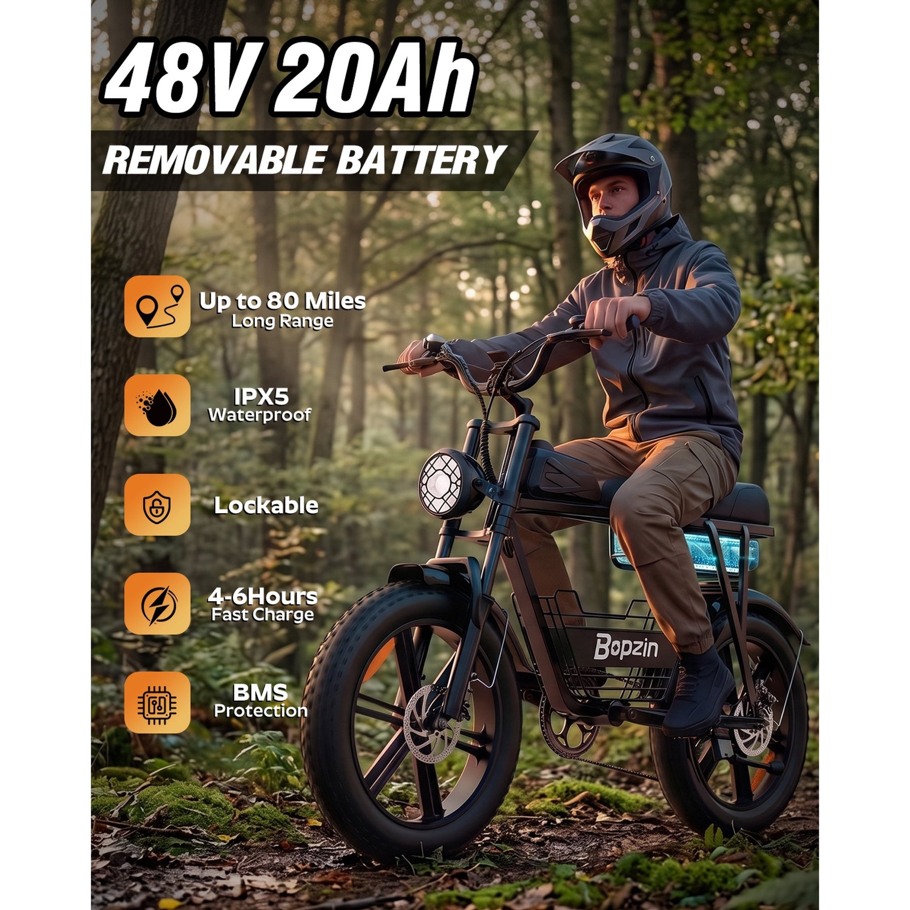 750W 20Mph,48V 20Ah,80Mi Electric Bicycle,20''Fat Tire E-Bike for Adults,cTUVus Certified,Disc Brakes,Class 2
