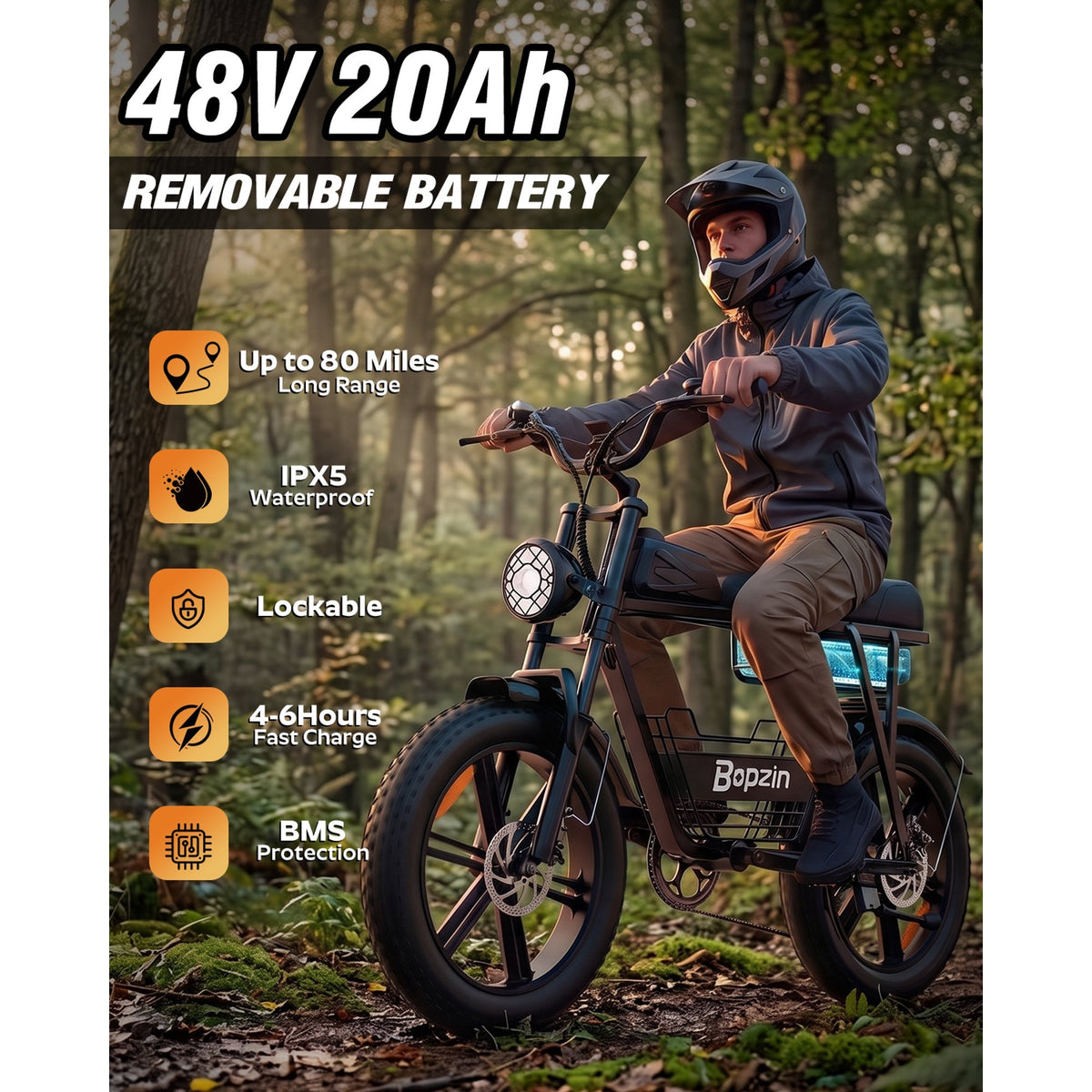 750W 20Mph,48V 20Ah,80Mi Electric Bicycle,20''Fat Tire E-Bike for Adults,cTUVus Certified,Disc Brakes,Class 2