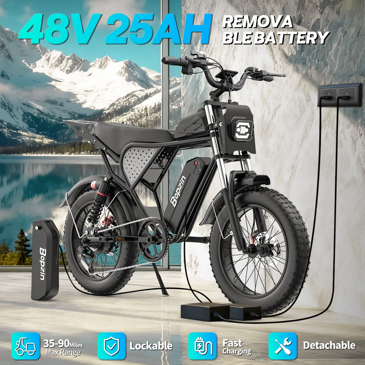 750W 28Mph Electric Bike for Adults,48V 25Ah Max 90 Miles App Electric Bicycle,20’’ Fat Tire,Disc Brakes Mountain Bike,TUV Rheinland Certified,Class 3