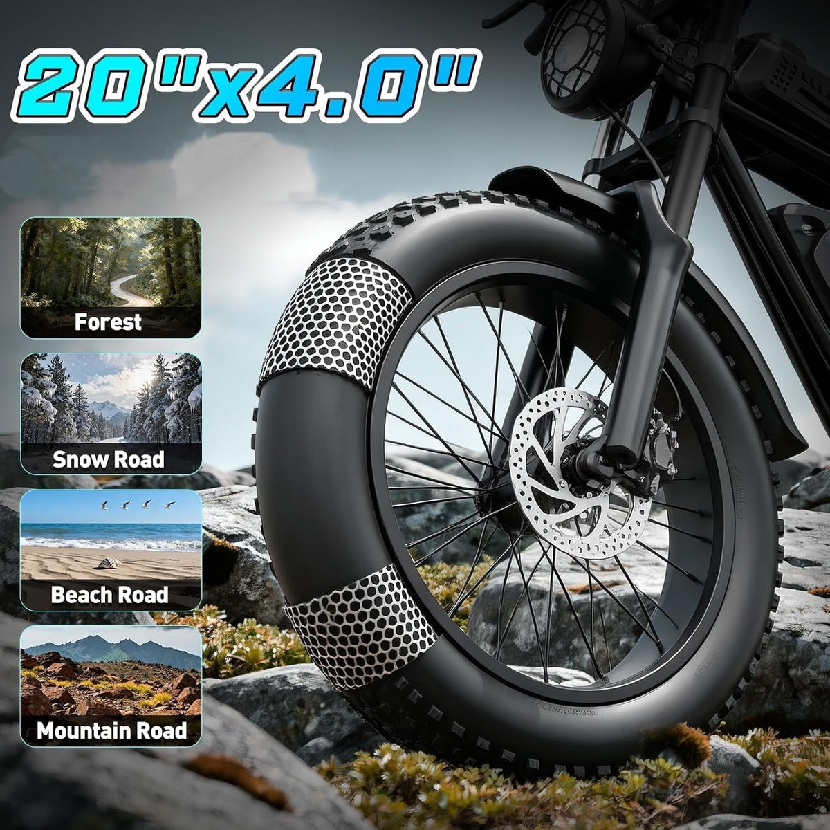750W 20Mph 48V 20Ah 80Mi E-Bike, 20" Fat Tire Full Suspension, Electric Bike for Adults with Disc Brakes,cTUVus Certified,Class 2