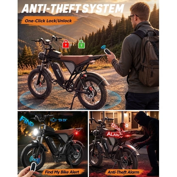 750W 20Mph E-Bike for Adult, 48V 25Ah,20" Fat Tires Electric Bike, Disc Brakes,Anti-Theft Alert,cTUVus Certified,Class 2