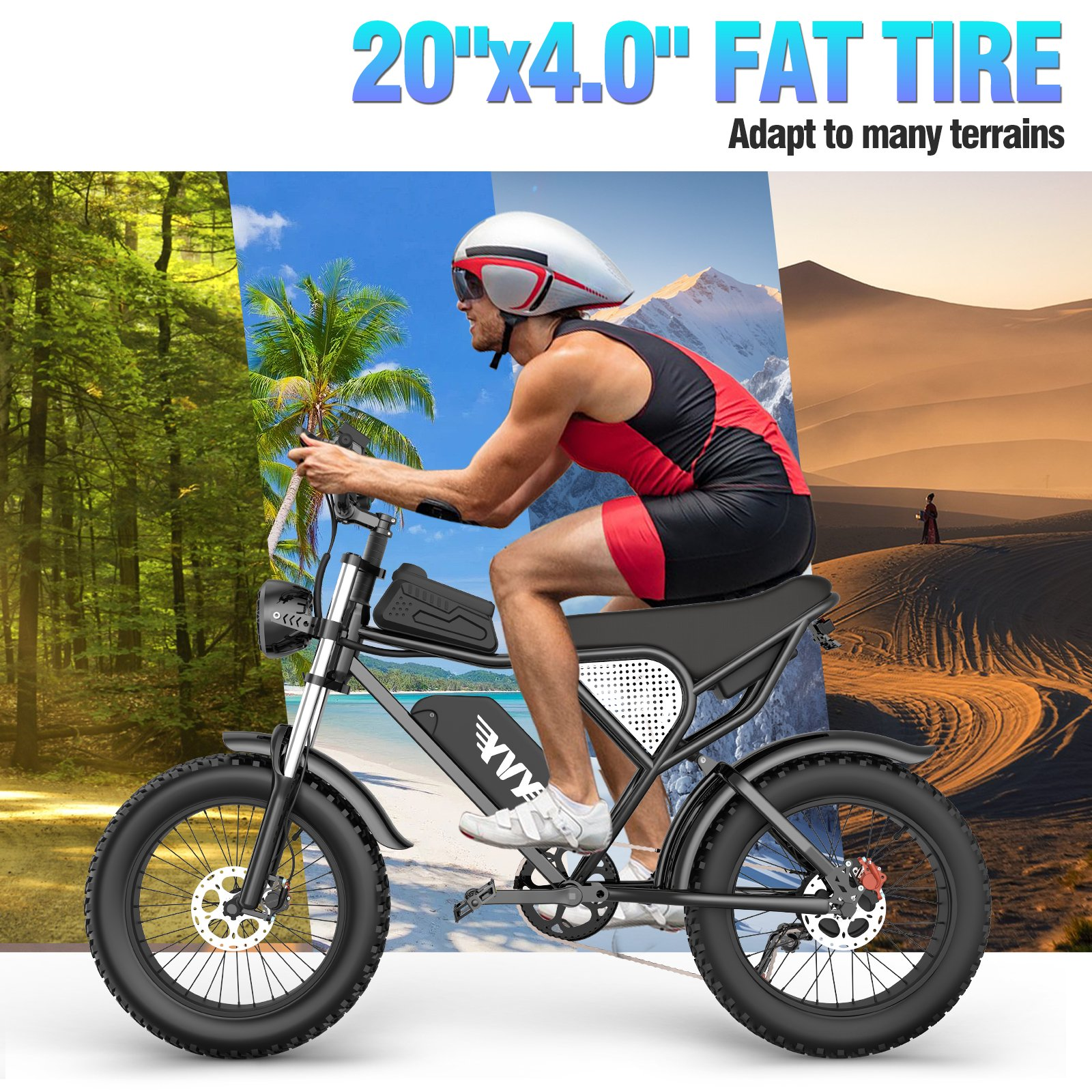Peak 1500W Electric Bike for Adults,Max 80Miles,48V 20AH Electric Bicycle, 20'' Fat Tire 7 Speed E-Mountain Bike