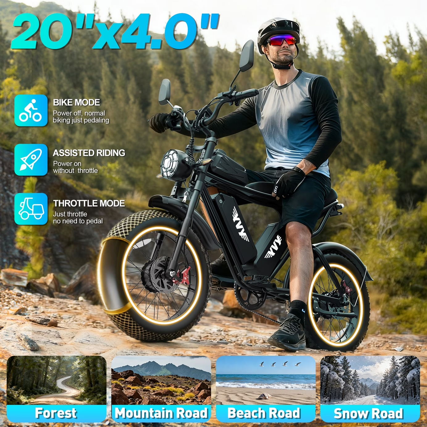 Peak 3000W Electric Bike for Adults,Dual Battery E-bike, 52V 40AH,Max 180 Miles E-Mountain Bike,20’’*4.0’’ Fat Tire Full Suspension Electric Bicycle