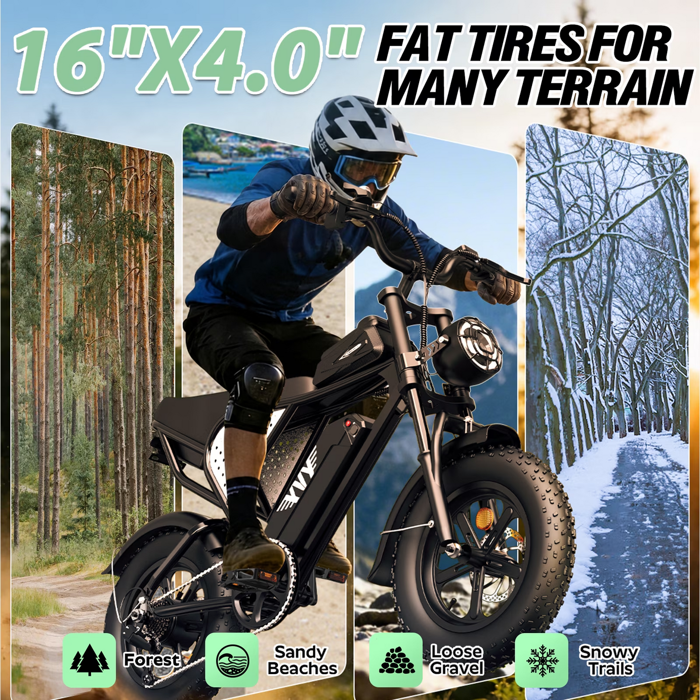 Electric Bicycles, Peak 1500W, 28MPH 16"X4.0" Fat Tire, 48V 20Ah Dual Suspension, Electric Bike for Adults