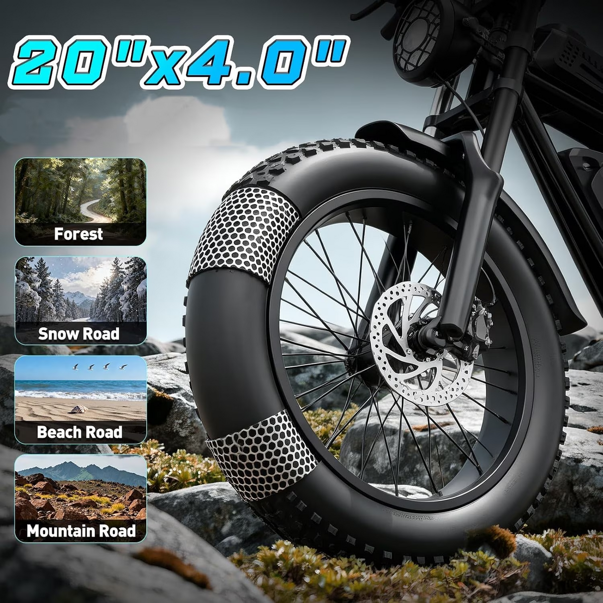 750W 28Mph 48V 20Ah 80Mi E-Bike, 20" Fat Tire Full Suspension, Adults Mountain Bike with Disc Brakes TUV Rheinland Certified