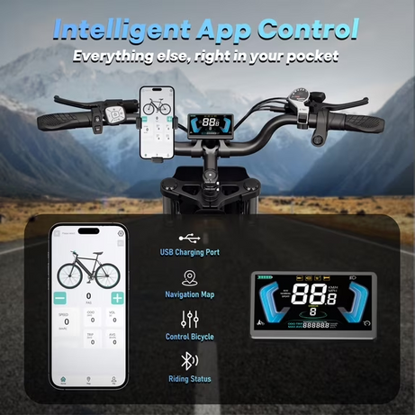 Peak 1500W Electric Bike for Adults,48V 25Ah Max 90 Miles APP & Anti-Theft Electric Bicycle,20’’ Fat Tire,Full Suspension E-Mountain Bike