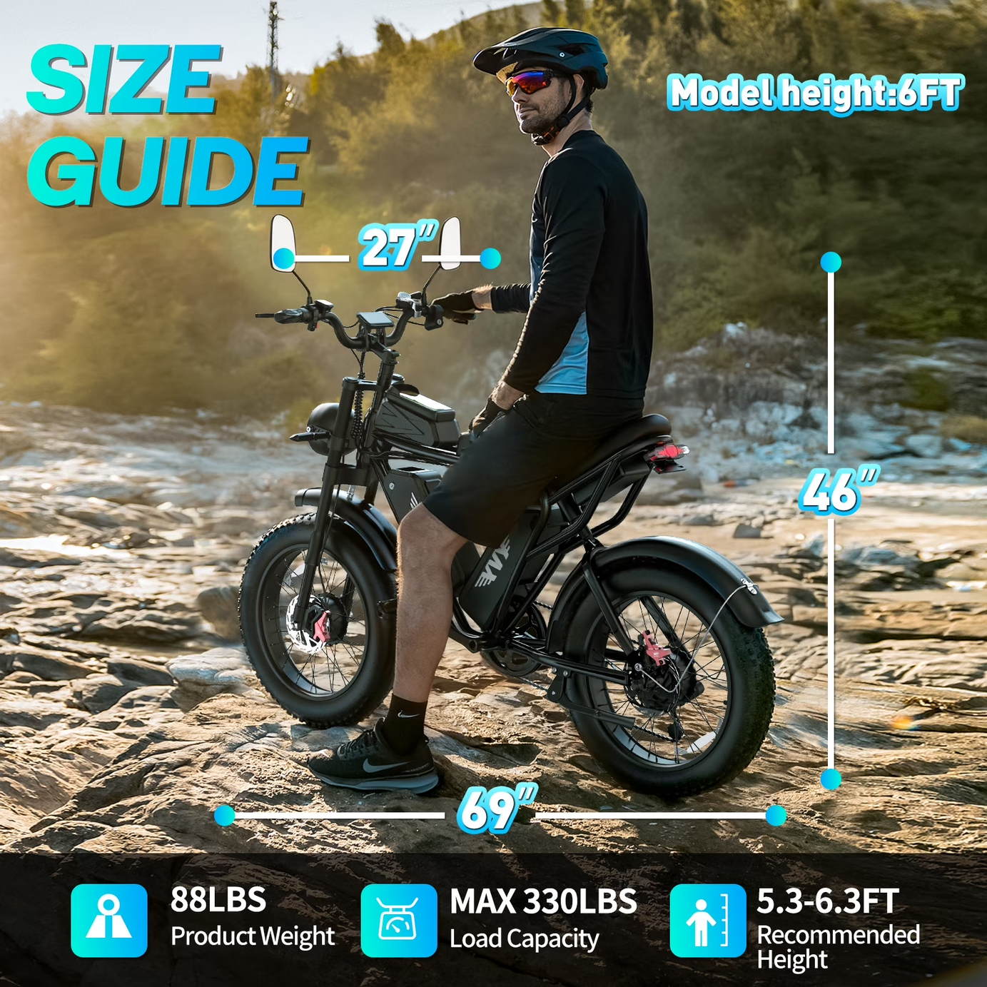 Peak 3000W Electric Bike for Adults,Dual Battery E-bike, 52V 40AH,Max 180 Miles E-Mountain Bike,20’’*4.0’’ Fat Tire Full Suspension Electric Bicycle