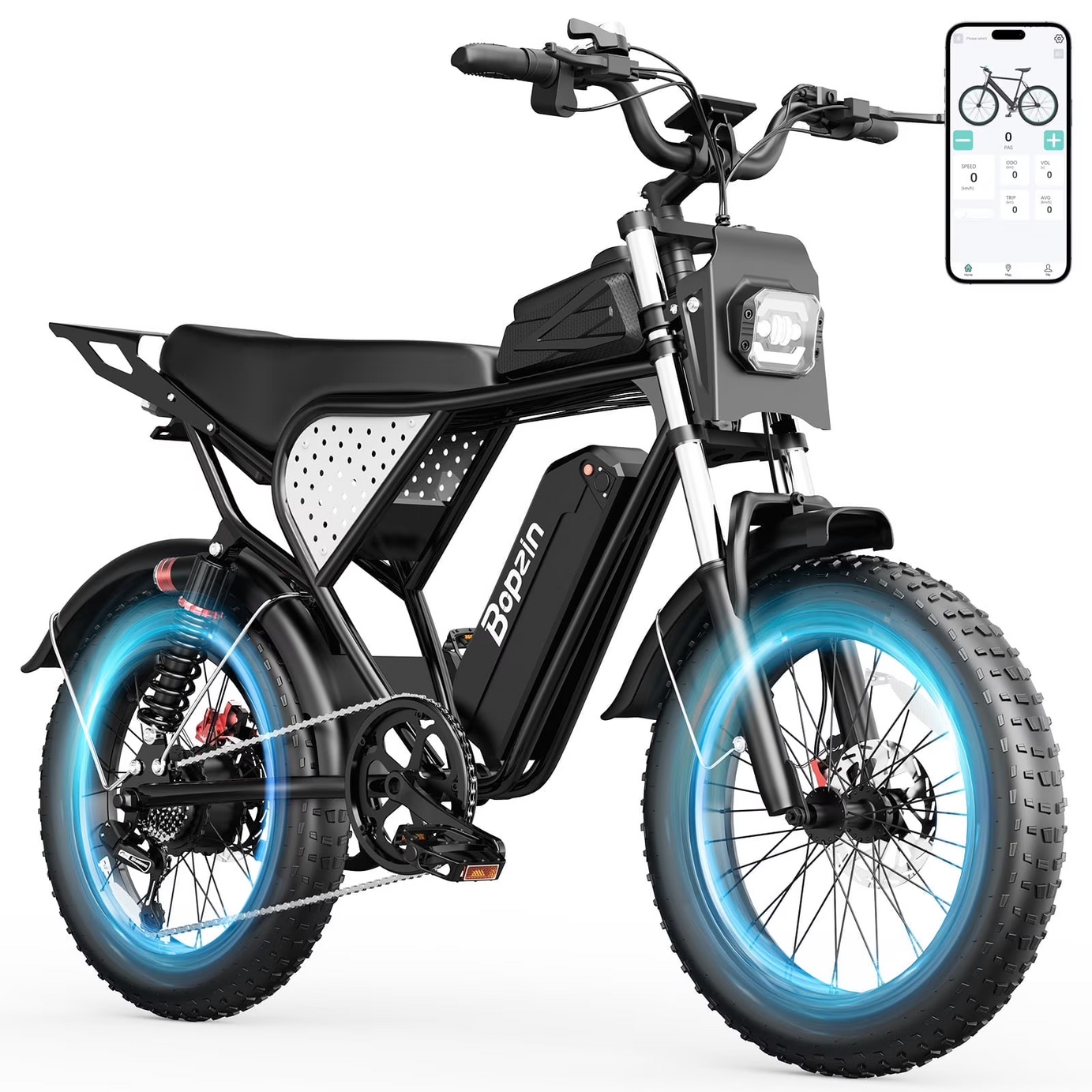 Peak 1500W Electric Bike for Adults,48V 25Ah Max 90 Miles APP & Anti-Theft Electric Bicycle,20’’ Fat Tire,Full Suspension E-Mountain Bike