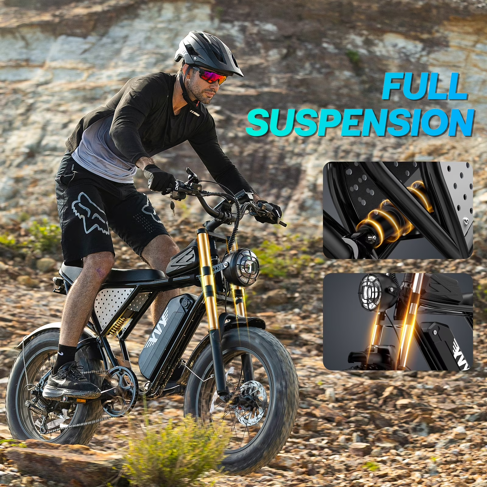 Electric Bike for Adults Peak 1500W, 28MPH, 48V 20Ah Removable Battery Mountain Bike, 30-80 Miles Full Suspension, 20" Fat Tire Electric Bicycle